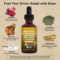 ADAPTODRIVE Maca Root Liquid Drops with Ashwagandha, Fenugreek, Beet Root, and L-Arginine (60ml)