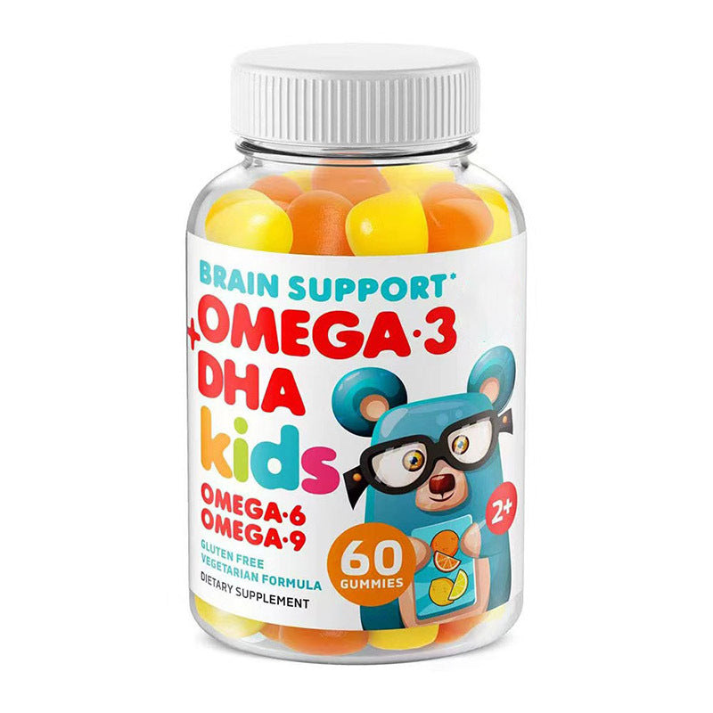 Brain Support Omega-3 + DHA Gummies for Kids with Omega-6, Omega-9, and Vitamin C (2+ years) | Dietary Supplement for Brain Development and Heart Health