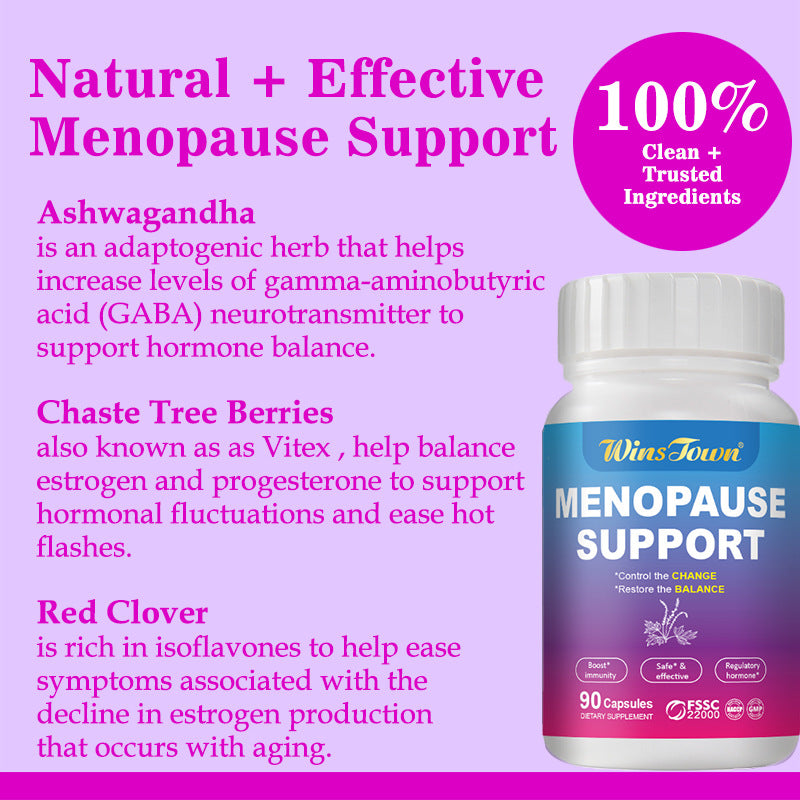 Menopause Support Capsules (90 capsules) with Ashwagandha and Chaste Tree | Dietary Supplement for Mood Swings, Night Sweats, Hot Flashes, Low Sex Drive, and Menopause