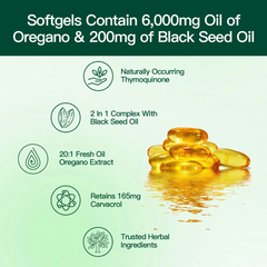 Oil of Oregano Capsules with Black Seed Oil (300 softgels, 6000mg oil of oregano, 200mg black seed oil)