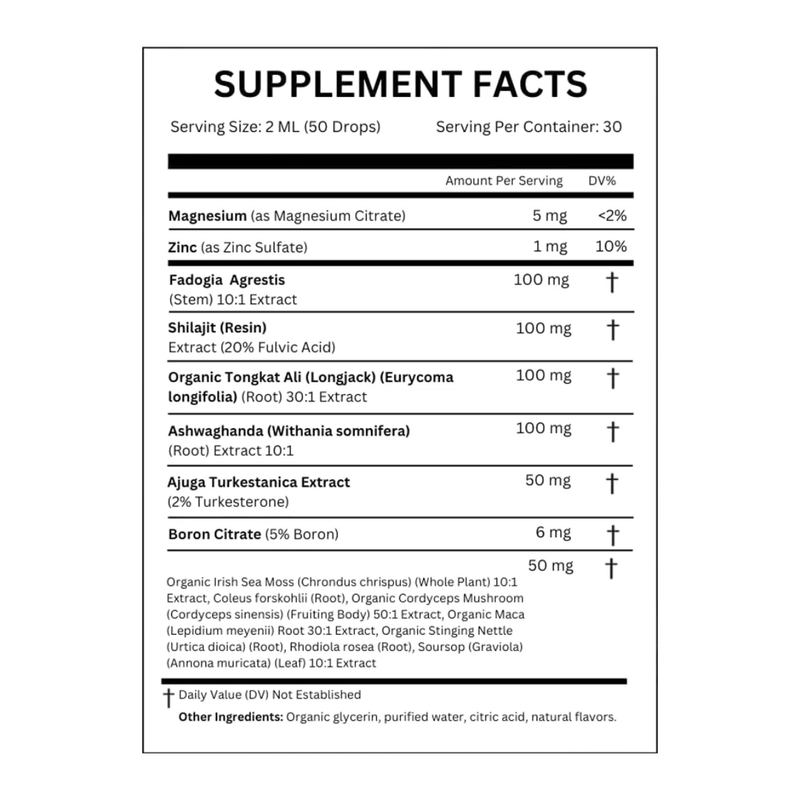 Tongkat Ali (Longkack) Liquid Drops with Shilajit, Ashwagandha, Turkesterone, and Fadogia Agrestis