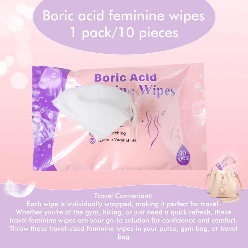 Boric Acid Feminine Wipes (10 pieces) | Yoni Wipes for Vaginal Odor, Itching, pH Balance