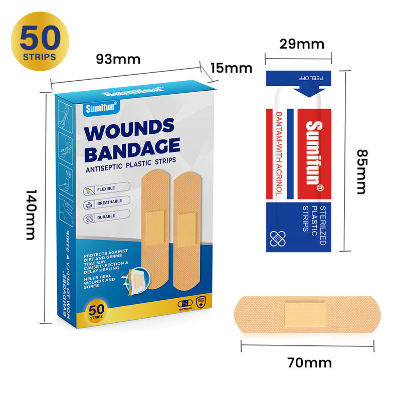Wounds Bandage (50 strips) | Flexible, Breathable and Durable Antiseptic Plastic Strips