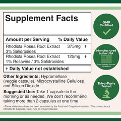 Rhodiola Rosea Extract Capsule | Dietary Supplement for Energy, Performance, Focus, Mood, and Endurance