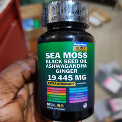 16-in-1 Sea Moss Blend Capsule (19445mg) — Sea Moss, Black Seed Oil, Ashwagandha, Ginseng, Burdock Root, Turmeric, Vitamin D3, Manuka Honey, Dandelion, Elderberry, ACV, Bladderwrack, Vitamin C, Chlorophyll, Yellow Dock and Black Pepper