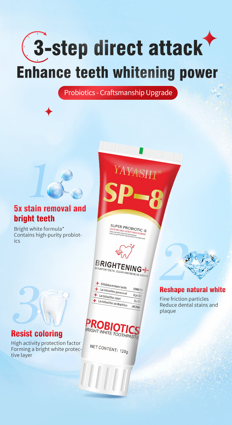 YAYASHI Super Probiotic-8 Toothpaste (120g) | SP-8 Toothpaste for Teeth Whitening, Stubborn Stains, Yellow Teeth, and Fresh Breath