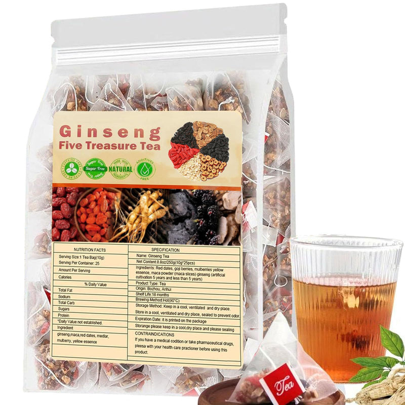Ginseng Five Treasure Tea with Red Date, Goji Berries, Maca, Yellow Essence, and Mulberries (10g*25 teabags)