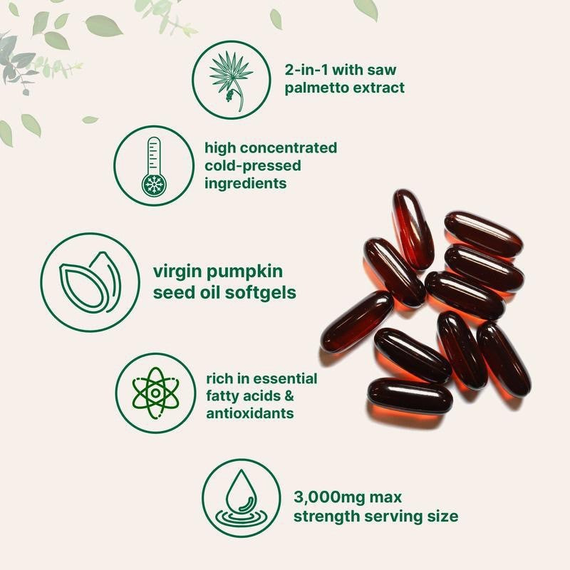 Pumpkin Seed Oil Capsule with Saw Palmetto (300 softgels, 3000mg Pumpkin Seed Oil, 300mg Saw Palmetto)