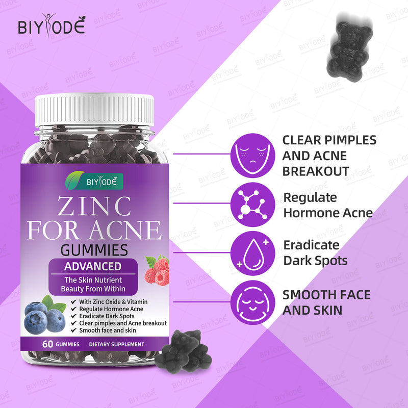 BIYODE Zinc for Acne Gummies | Dietary Supplement for Pimples, Dark Spots, and Acne Breakout