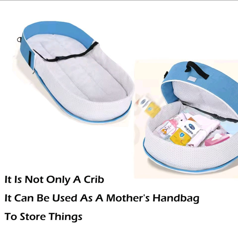 Portable and Foldable Baby Travel Bed with Mosquito Net and Toys (0-12 months, Grey) | Baby Crib and Storage Bag
