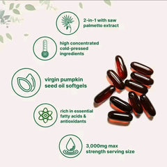 Pumpkin Seed Oil Capsule with Saw Palmetto (180 softgels, 3000mg Pumpkin Seed Oil, 300mg Saw Palmetto)