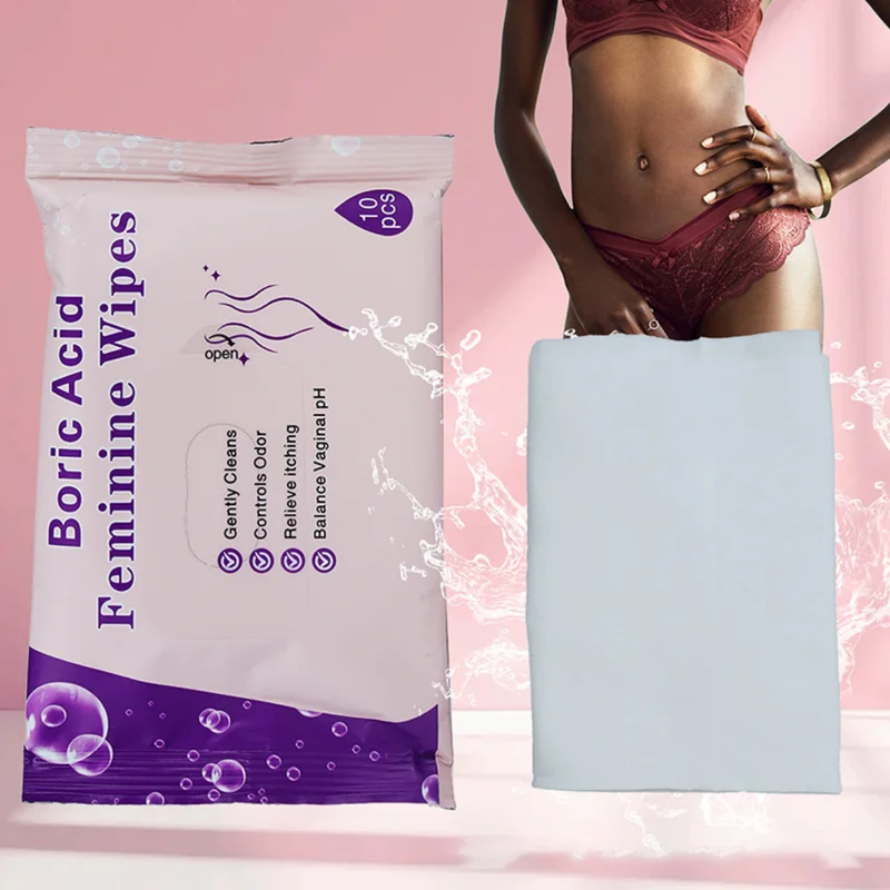 Boric Acid Feminine Wipes (10 pieces) | Yoni Wipes for Vaginal Odor, Itching, pH Balance