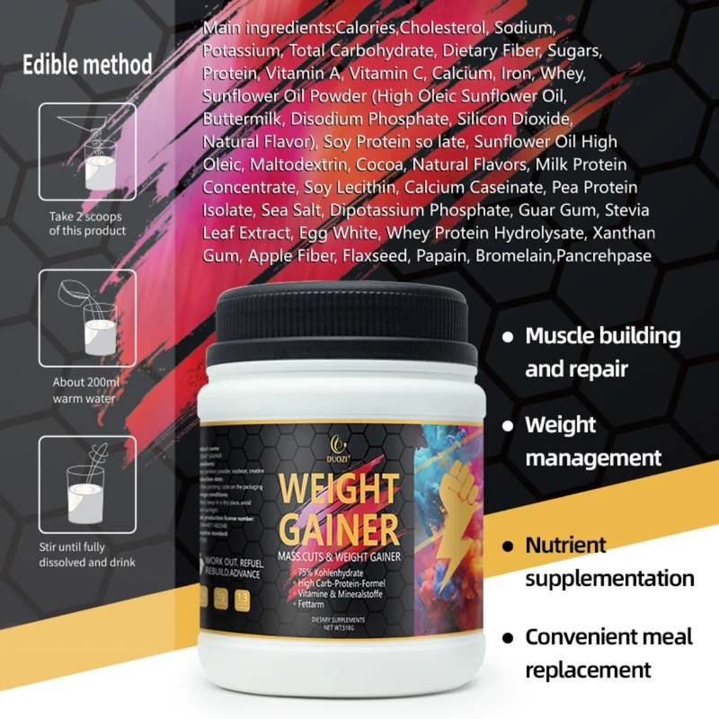 DUOZI Weight Gainer Powder with Whey Protein, Soybean, and Creatine (518g size, 21g protein, 5g glutamine)