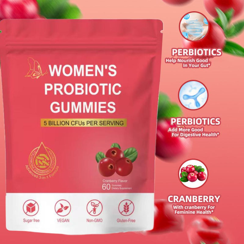 Women's Probiotic Gummies with Cranberry and Prebiotic Fiber (5 billion CFUs)
