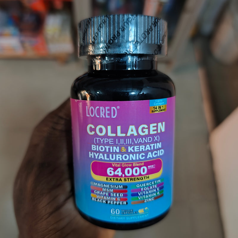 14-in-1 Multi-Collagen Blend Capsules (Type I, II, III, V & X, 64000MCG) — Collagen, Biotin, Keratin, Hyaluronic Acid, Magnesium, Grape Seed, MSM, Vitamins C, E & A, Quercetin, Folate, Zinc, and Black Pepper