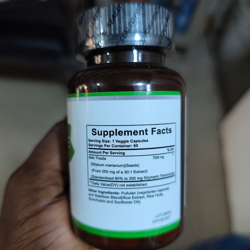 Milk Thistle Capsules (7500mg, 80% Silymarin Flavonoids) | Dietary Supplement for Liver Function, Cholesterol, Blood Sugar, and Chronic Hepatitis