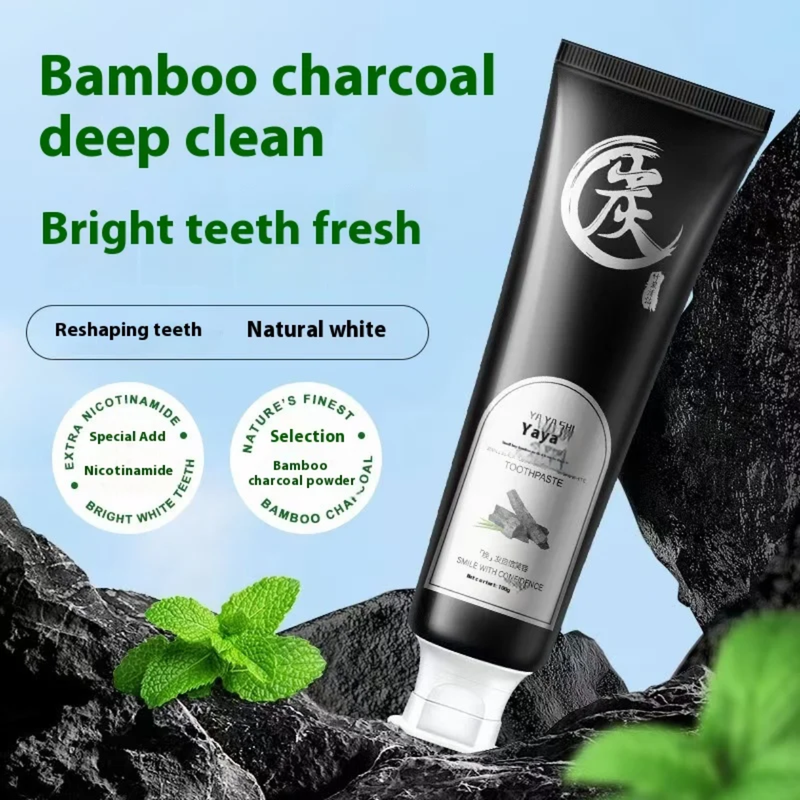 YAYASHI Bamboo Charcoal Whitening Toothpaste (100grams) | Herbal Toothpaste for Stubborn Stains, Fresh Breath, Plaque, Healthy Gums, and Teeth Whitening