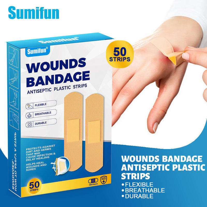 Wounds Bandage (50 strips) | Flexible, Breathable and Durable Antiseptic Plastic Strips