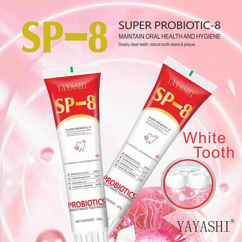 YAYASHI Super Probiotic-8 Toothpaste (120g) | SP-8 Toothpaste for Teeth Whitening, Stubborn Stains, Yellow Teeth, and Fresh Breath
