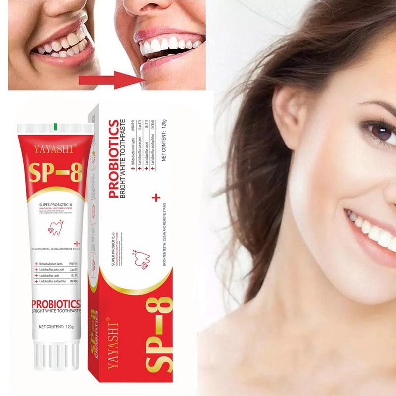 YAYASHI Super Probiotic-8 Toothpaste (120g) | SP-8 Toothpaste for Teeth Whitening, Stubborn Stains, Yellow Teeth, and Fresh Breath