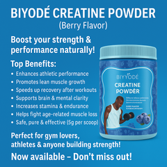 BIYODE Creatine Monohydrate Powder (450g size, 5g Creatine, 90 servings, Berry flavor) | Dietary Supplement for Muscle Growth, Athletic Performance, Muscle Recovery, and Cognitive Function