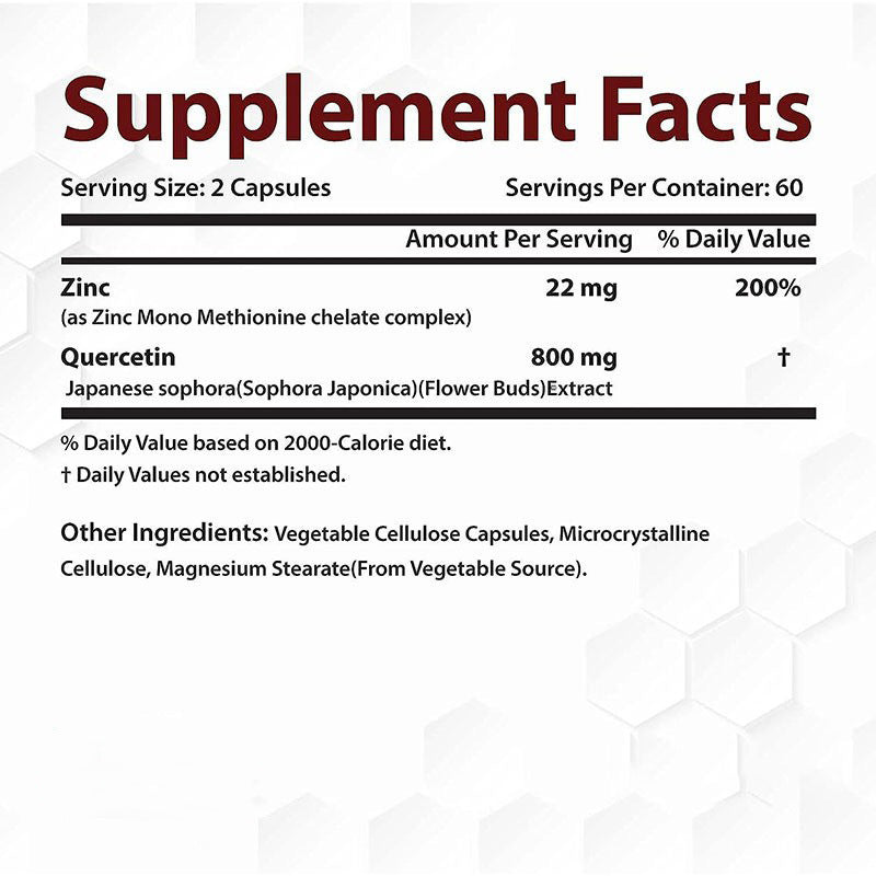 Zinc and Quercetin Capsule (120 capsules, 800mg quercetin, 22mg zinc)