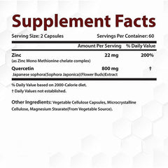 Zinc and Quercetin Capsule (120 capsules, 800mg quercetin, 22mg zinc)