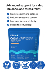 ESUNM Calm Magnesium Powder with Magnesium Glycinate, Ashwagandha, L-Theanine, Vitamin D3, and Whey Protein (20 sachets) | Dietary Supplement for Focus, Calm, Stress, and Relaxation