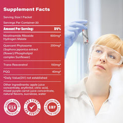 NAD+ (Nicotinamide Riboside) Drink with Quercetin, Resveratrol, and PQQ (30 sachets, 1000mg)