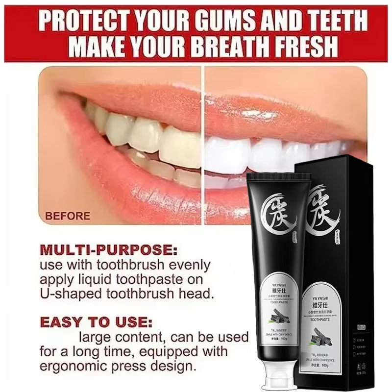 YAYASHI Bamboo Charcoal Whitening Toothpaste (100grams) | Herbal Toothpaste for Stubborn Stains, Fresh Breath, Plaque, Healthy Gums, and Teeth Whitening