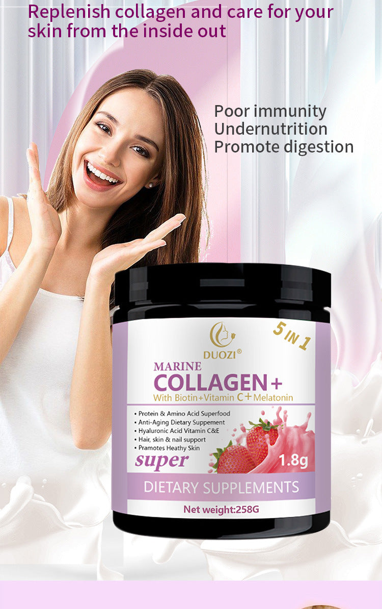 DUOZI Marine Collagen Powder with Biotin, Vitamin C, and Melatonin (258g size)