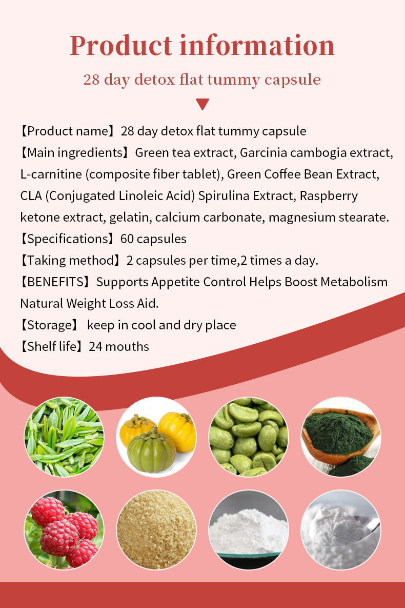 28 Days Detox and Flat Tummy Capsule | Dietary Supplement for Detoxification, Appetite Control, Metabolism, and Flat Tummy