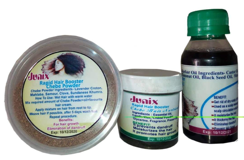 3-in-1 Rapid Hair Booster Bundle | Karkar Oil, Chebe Powder and Chebe Hair Cream