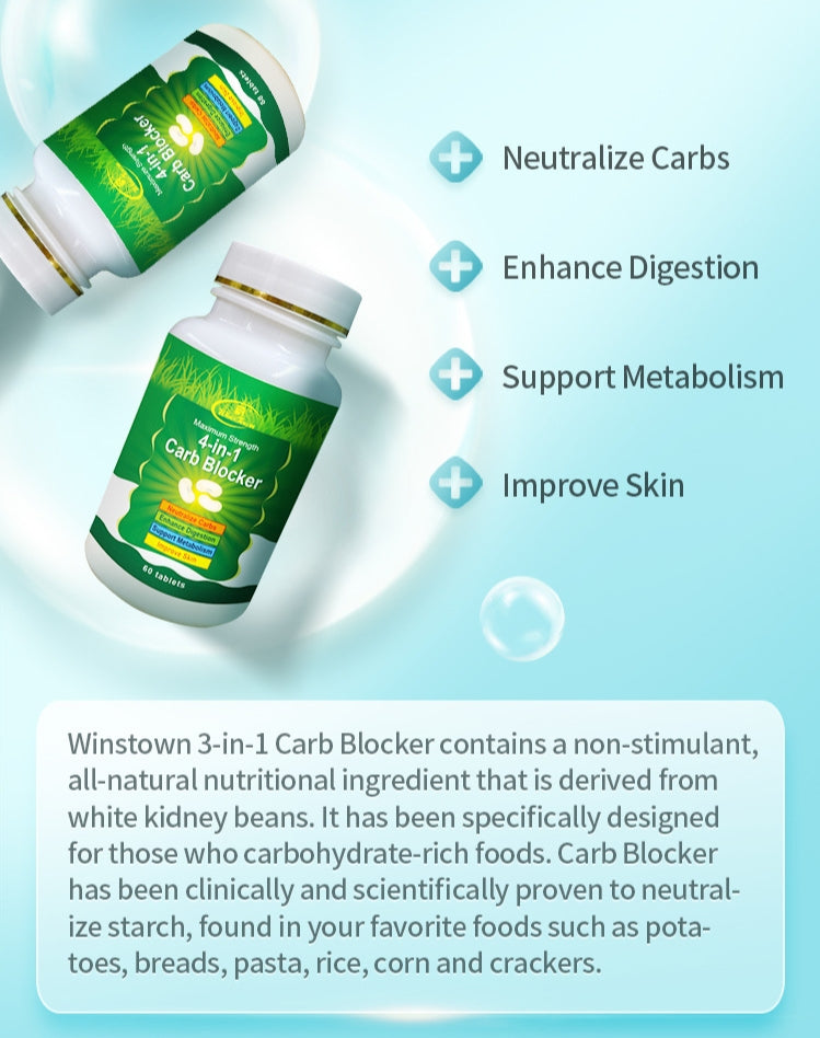 4-in-1 Carb Blocker Tablet | Dietary Supplement for Blocking Carbs, Healthy Digestion, Metabolism, and Healthy Skin