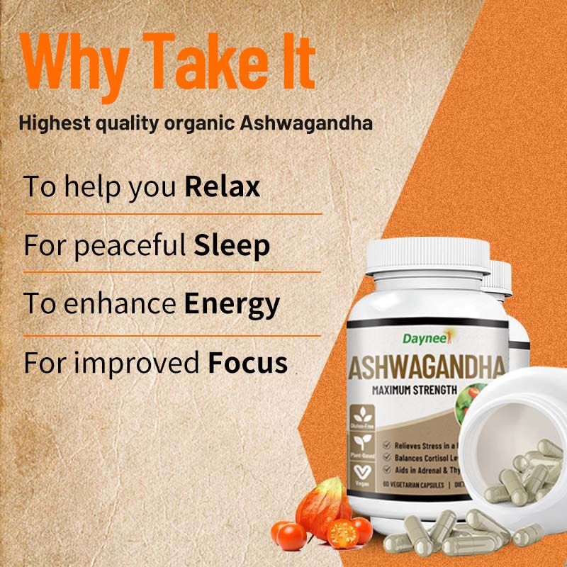 Ashwagandha Capsules with Maca and Vitamin C | Dietary Supplement for Stress, Energy, Focus, Thyroid, and Blood Pressure